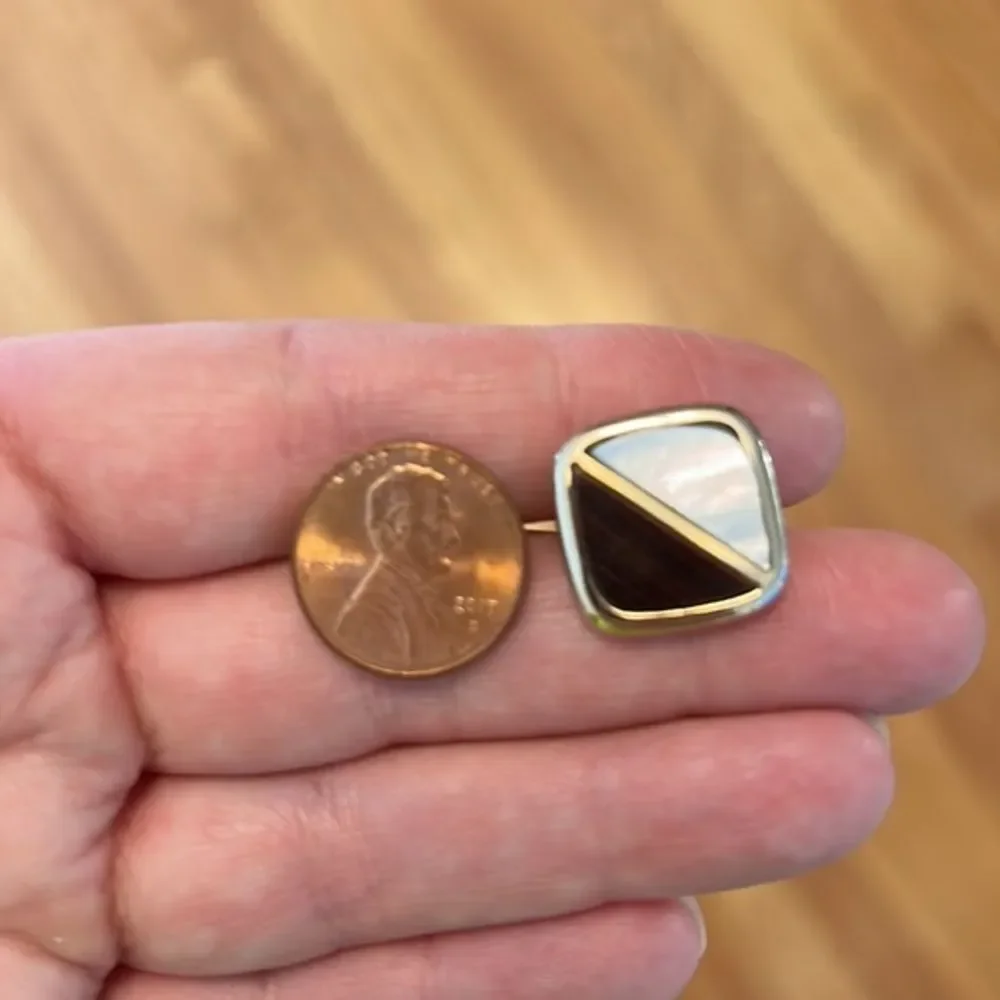 Cufflinks, mid century, modern, white, brown, and gold